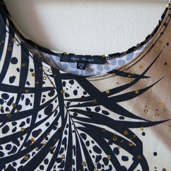 Blue Sage Animal Print Leaf Design Faux Gold Sequin Chic Y2K Tank Top Size M - Picture 2 of 6